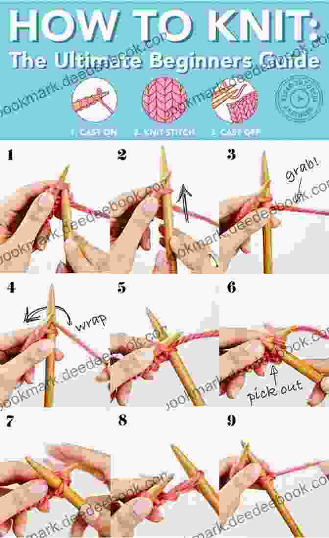 A Step By Step Illustration Of The Knit Stitch, Showing The Needle And Yarn In Various Positions. RSN Essential Stitch Guides: Bead Embroidery: Large Format Edition