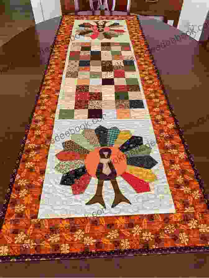 A Table Runner Using Fabrics Printed With Fall Foliage, Adding A Touch Of Seasonal Flair To Thanksgiving Gatherings Stitch It For Autumn: Seasonal Sewing Projects To Craft And Quilt