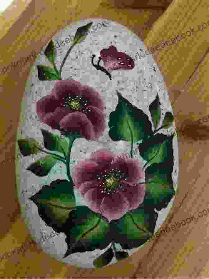 A Vibrant Flower Painted On A Rock, Showcasing The Delicate Petals And Intricate Details Rock Painting Flowers Cottages Houses And Towns: Step By Step Instructions Techniques And Ideas 20 Projects For Everyone