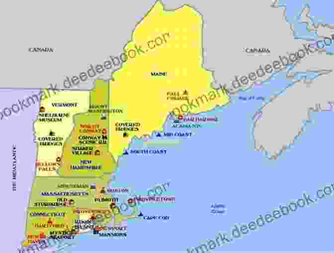 Map Of New England With Major Cities, Landmarks, And Travel Routes Highlighted The Rough Guide To New England (Rough Guide To )